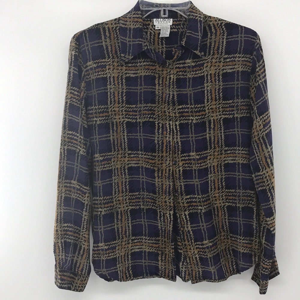 Allison Taylor Petite Blue Purple Gold check Sz Sm